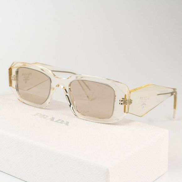 NEW Prada PR17WS 19X30N Transparent Champagne Mirror Rectangle Sunglasses - Picture 3 of 11